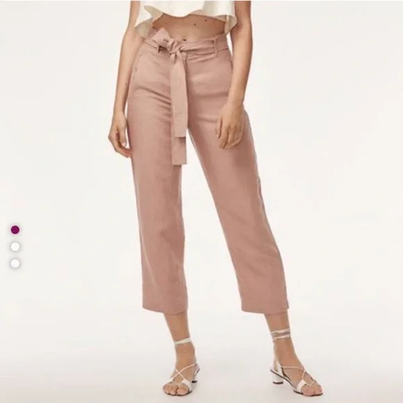 Aritzia Wilfred Jallade Tie Front High Rise Linen Blend Trouser Pant Pink size 6 - Picture 2 of 15